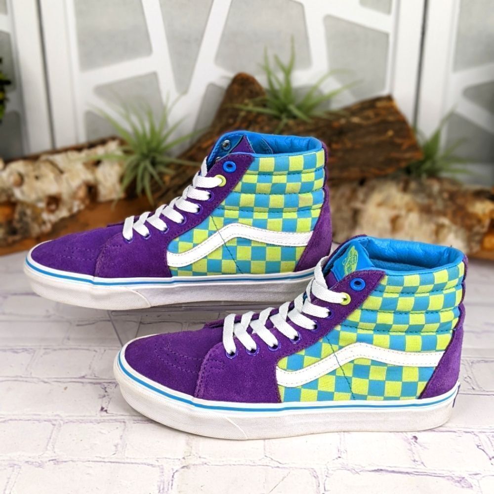 Vans Sk8-Hi 'Crazy Check - Ultraviolet' High Top Sneakers - Picture 3 of 10